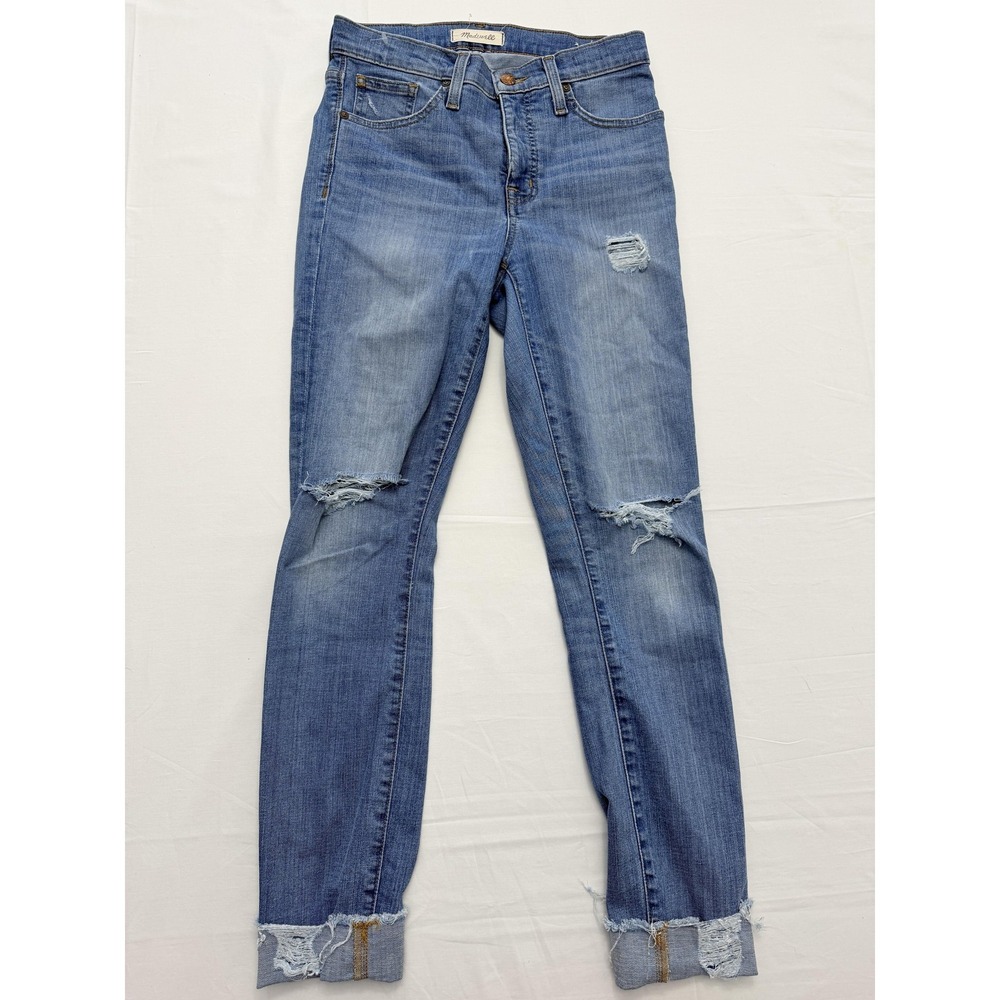 Madewell Skinny Jeans Womens 26 Blue Wash Mid Rise Distressed Ankle Zip 26x27